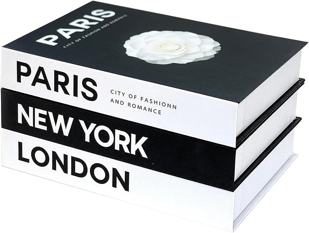 Decorative Books for Coffee Table Decor,3 Pieces Stylish Fake Books of Room Decor Aesthetic,for Home Decor,Stacked Book Decor - Shelf,Entryway,Console Table,Fireplace Mantel Decor(Black and White)