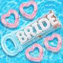 Junkin 5 Pcs Bachelorette Pool Floats Set Include 72" x 20" Inflatable Glitter Bride Pool Float and 4 Heart Beach Floats, Outdoor Swimming Bachelorette Party Decors for Summer Beach