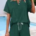 Two Piece Outfits for Women Lounge Sets Button Down Top and Shorts Set Sweatsuits with Pockets (X-Large, Green)