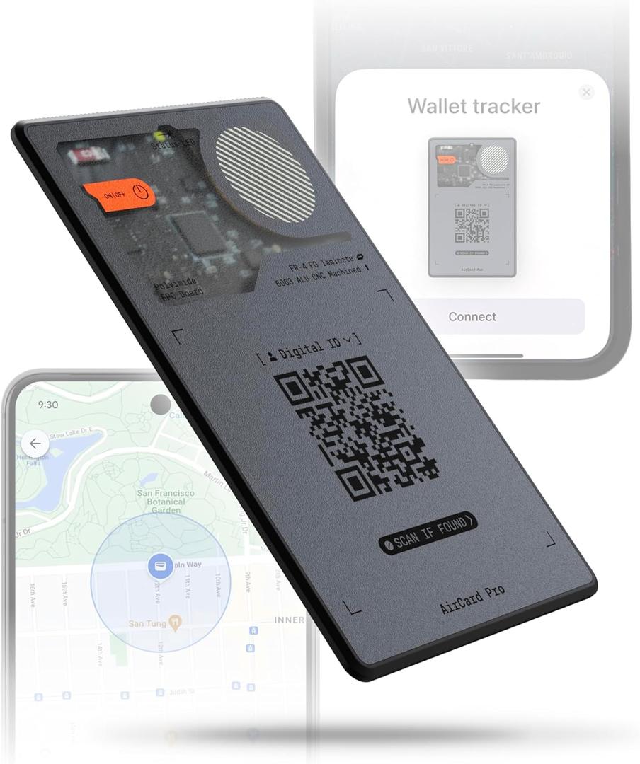 Rolling Square AirCard Pro Dual - Bluetooth Wallet Tracker - Compatibile with Both Apple iOS Find My and Google Android Find Hub  Wireless Charging, Anti-Loss Card  Smart Locator, Gray
