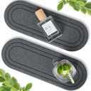 2PCS Water Absorbing Stone Tray, Fast Drying Diatomite Stone Sink Tray, Water Absorbent Diatomite Coasters, Stones Soap Trays for Kitchen Sink, Bathroom Counter Hand Soap Dish Toothbrush Holders (2pcs 2110cm Dark Gray Oval)