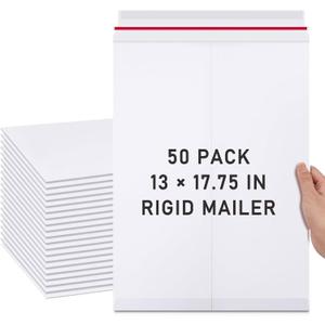 ReliThick 50 Pcs 13 x 17.75 Inch Large Rigid Mailer Self Photo Document Mailers Adhesive Stay Flat White Cardboard Envelopes White Kraft Envelopes for Art Prints Cd Photos Document