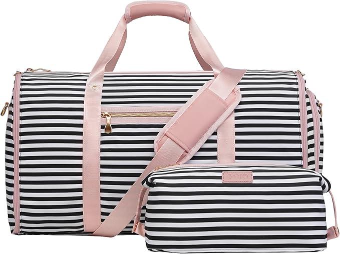Weekender Bags for Women - 21" Travel Duffle with Shoe Compartment - Carry On Overnight Duffel for Weekend Travel & Business Trips, 3 PCS, Pink
