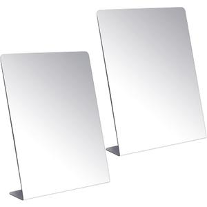 Amyhill 2 Pcs Counter Top Mirror Freestanding Single Self-Portrait Mirror Single Sided Acrylic Desk Glass for Tabletop Bedroom Office Bathroom Home Dorm (12 x 18 Inch)