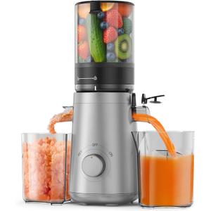 Cold Press Juicer Machines with 5.8" Large Feed Chute, Juicer for Whole Vegetables & Fruits, High Juice Yield (Grey)