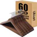 Wood Hangers - 60 Pack Solid Shirt Hangers, Heavy Duty & Slim Wooden Hangers, for Suit, Coat, Jacket, Pants (Walnut), 17 inches x 8.6 inches