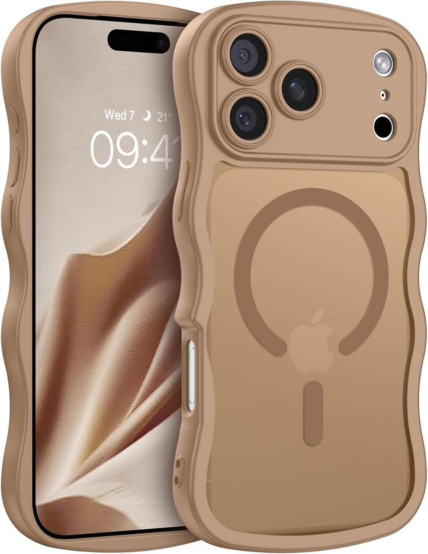 BENTOBEN for iPhone 17 Pro Case for Women Girls, Compatible with MagSafe, [Curly Wave Edge] [Full Camera Protection] [17 FT Drop Protection] Magnetic Phone Case for 17 Pro 6.3 Inch, Desert Titanium