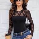 Avidlove Lace Long Sleeve Bodysuit for Women Crew Neck Body Suits Slimming Going Out Concert Tops Fall Outfits (Black, M)