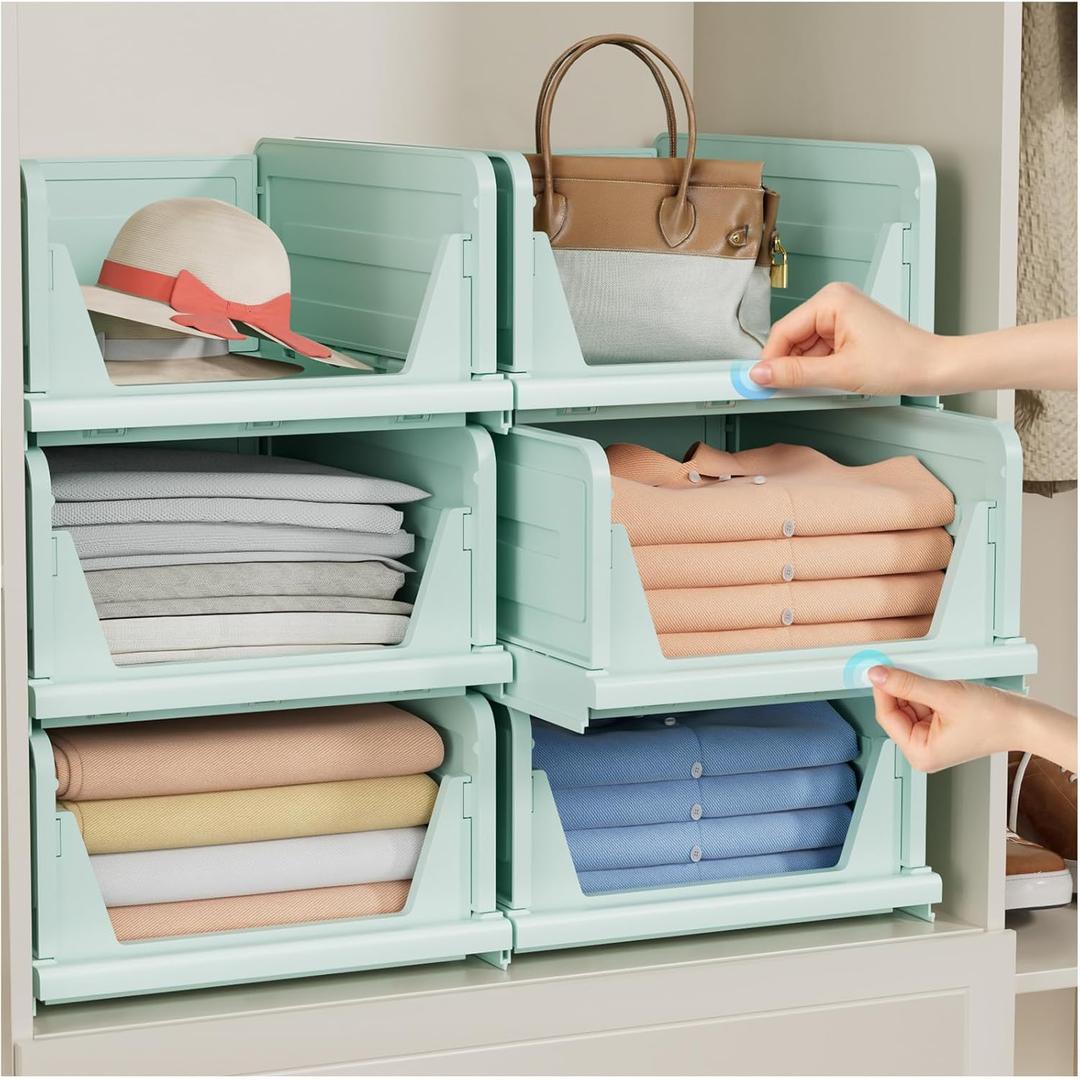 6 Pack Stackable Closet Storage Basket - Stackable Storage Bins, Multifunctional & Foldable Closet Organizer, Wardrobe Cupboard Space-Saving Hat Storage Drawer Organizer, Green 6 Pack Stackable Closet Storage Basket - Stackable Storage Bins, Multifunctional & Foldable Closet Organizer, Wardrobe Cupboard Space-Saving Hat Storage Drawer Organizer, Green