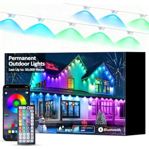 DIERLIGHT 50FT RGB Permanent Outdoor Lights, LED String Lights with APP & Remote Control, IP67 Waterproof Multicolor Eaves Lights for Christmas Halloween Party, Garden, House Decor Rope Lights