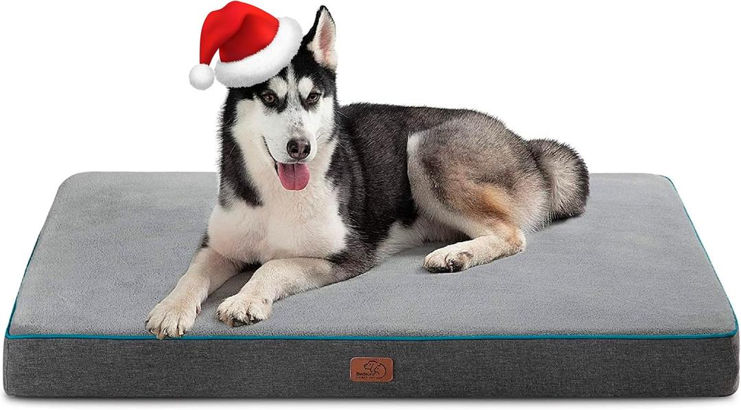 Bedsure Memory Foam Dog Beds Large Sized Dog - Orthopedic Pet Beds for Crate with Removable Washable Cover and Nonskid Bottom, Plush Flannel Fleece Top Pet Mat, Grey (35"L x 22"W x 3"Th)