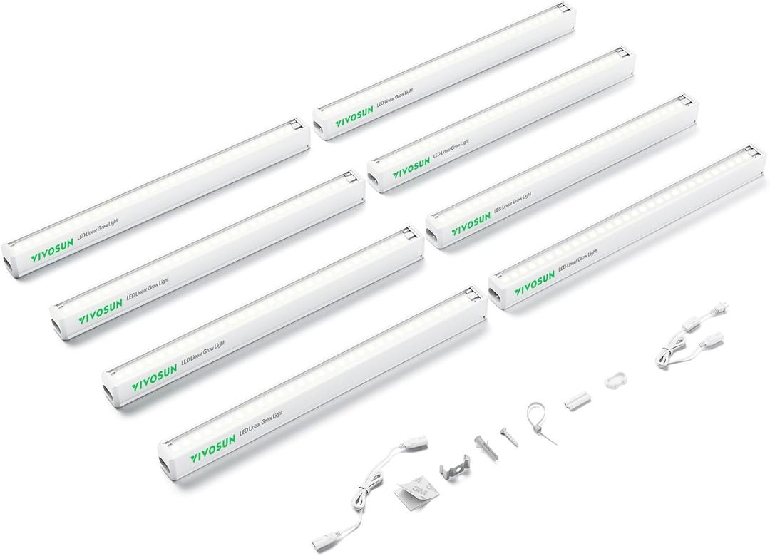 VIVOSUN T5 Grow Lights for Indoor Plants, 5000K Full Spectrum 48W(8 X 6W), 1FT LED Plant Light Strip for Seed Starting, Greenhouse, Hydroponics, SGS Compatible, Linkable, 8-Pack (White)