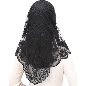 Bozidol Triangle Catholic Chapel Mantilla Veils - Short Camellia Embroidery Latin Mass Scarf Church Lace Veil with Gift Box (Black)