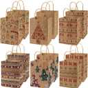 12PCS Christmas Kraft Gift Bags - Assorted Styles With Handles and Prints for Xmas Gift Wrapping and Party Supplies