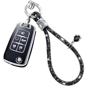 COXTOBRH for Chevy Key Fob Cover with Crystal Car Keychain, Key Case Protection for Chevrolet Buick Encore Regal Camaro Cruze Equinox Impala Malibu Sonic Spark SS GMC, Black set of 2