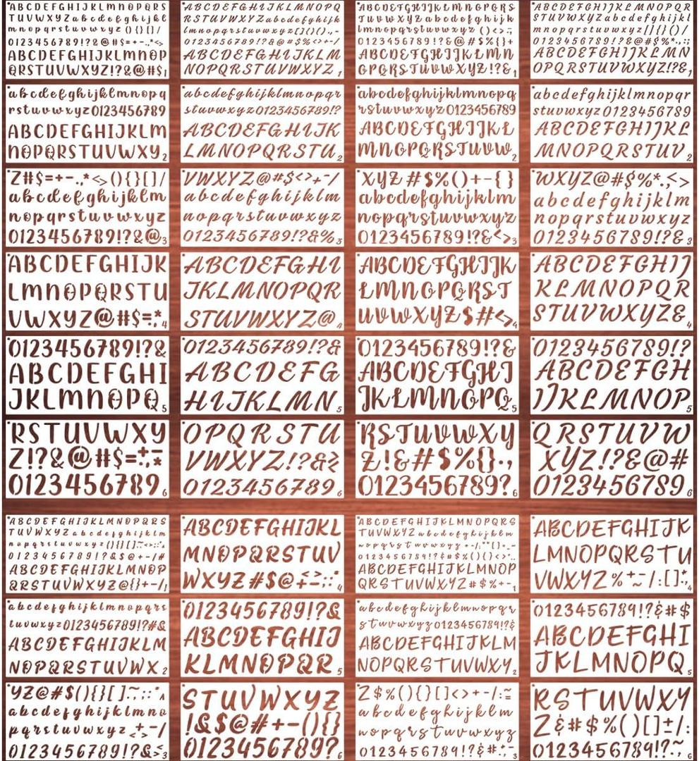 Small Letter Stencils for Painting - 36 Pack Alphabet Letter and Number Templates 0.5, 0.75, 1, 1.25, 1.5 Inch, Reusable Cursive Alphabet Stencils for Wood Crafts, Cakes Cookies & Wall Decor