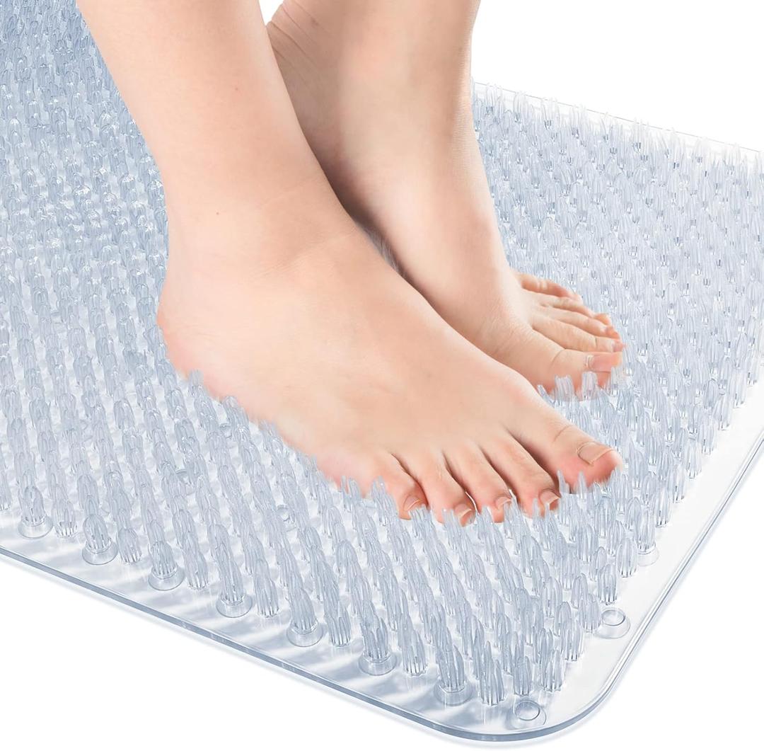 OTHWAY Non Slip Grassy Bathtub Mat : 25.6X13.4 inches Sturdy But Soft Bath Mat Quick Drain Shower Floor Mat with Soft Bristles for Scrubbing Feet (Clear)