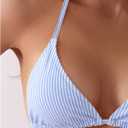 SweatyRocks Women's 2 Piece Bikini Set Striped Halter Triangle Swimsuit Backless High Cut Cheeky Bathing Suit (Blue, S)