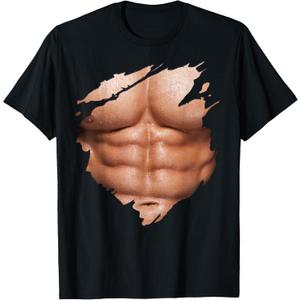 Chest Six Pack Abs Muscles Bodybuilder T-Shirt Large