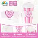 Perfect Mothers Day Gift50 Pack Sparkling Pink Disco Heart 16oz Disposable Coffee Cups with Lids & Sleeves -Premium Paper Cups for Mother's Day Wedding Birthday Baby Shower Supplies & Gifting