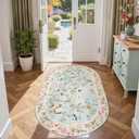 Jinchan Floraison Floral Oval Rug for Entryway 3x5 Washable Oriental Flower Design Soft Non Slip Lightweight Low-Pile Chinoiserie Throw Carpet for Bedroom Living Kitchen Room Home Blue/Pink