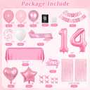 Pink 14th Happy Birthday Decorations for Girls, Pink and White 14th Birthday Party Packs with Foil Number 14 Balloons, Happy Birthday Banner, Fringe Curtains, Birthday Sash Party Supplies