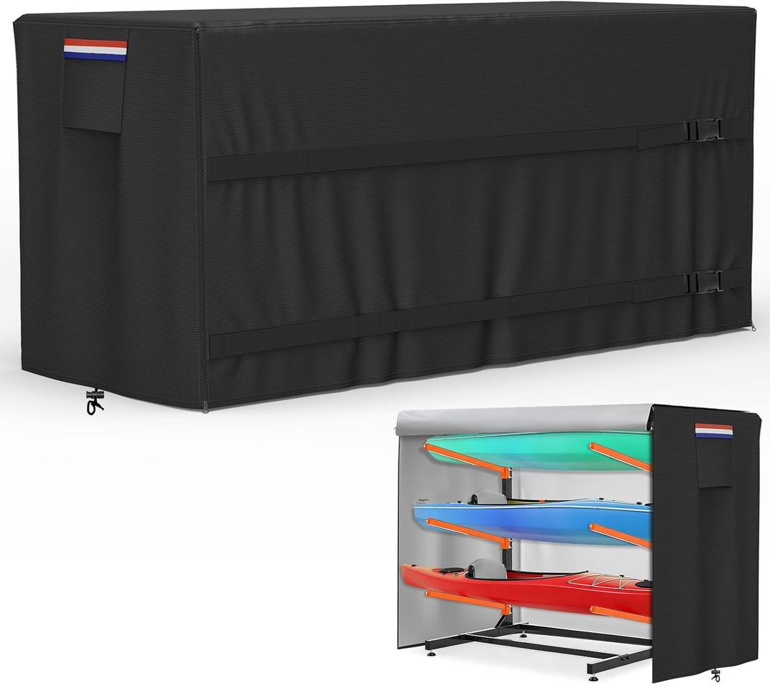 Kayak Rack Cover 12.1'L x 3'W x 4.6'H Black Comprehensive Protection, Suitable for 2-4 Levels Freestanding Kayak Racks, for Garage/Outdoor, Durable & Tear-Resistant