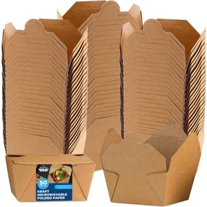 Paper To Go Boxes for Food [50 Pack - 30 Oz], Cardboard Take Out Food Containers Boxes | Kraft Fold Takeout Small Disposable Lunch Box Packaging, Chinese Take Home Away Containers Catering Deliveries