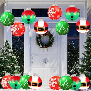 9 Inch Large Inflatable Christmas Balls Outdoor, Blow up Christmas Ornaments Balls with Holiday-Themed Patterns, Decorations for Front Porch, Tree, Yard (8 Pcs)