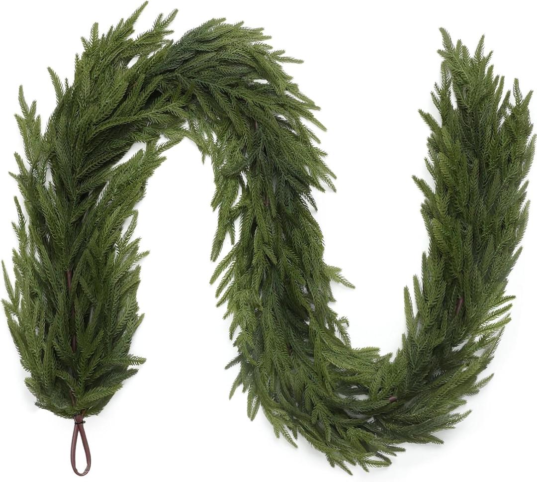 6FT Christmas Garland for Decoration Home Indoor Outdoor, Realistic Pine Christmas Garland Artificial Real Touch Greenery Cedar Garland Mantel Window Table Holiday Thanksgiving Winter Xmas Dcor, Pack of 2