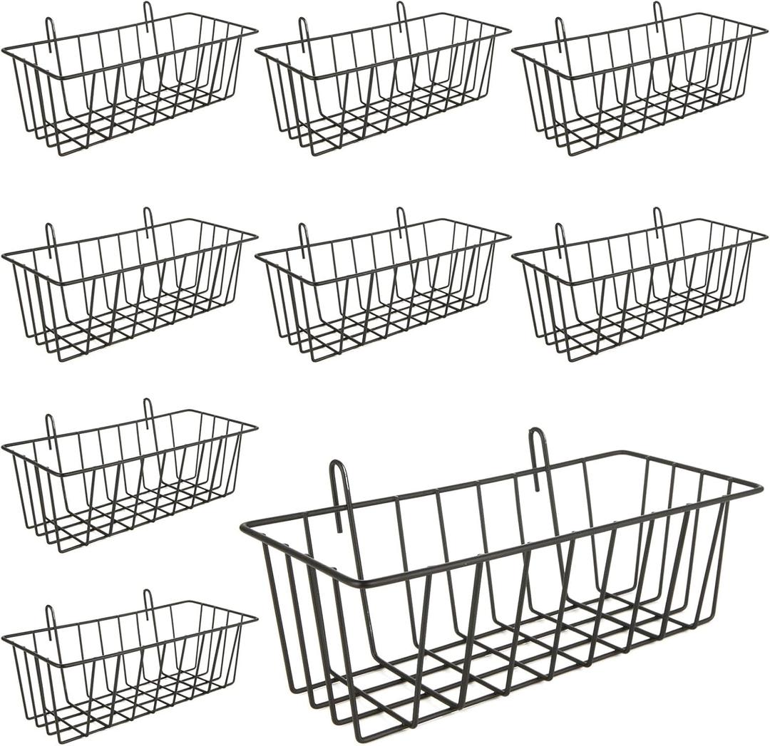 10 PCS Wire Baskets Wall Grid Panel Hanging Wire Basket Hanging Wall Baskets No Drilling Wall Hanging Baskets Grid Wall Storage Basket for Kitchen Bathroom Home Decor Supplies, Black