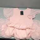 Summer Pink Easter Babydoll Sundress Spring Graduation Beach Vacation Flowy Tiered Dresses, Size L