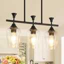 21.2" Dining Room Light Fixture/Chandelier Over Table, 3-Light Kitchen Island Lighting Hanging for Farmhouse Linear Chandeliers Matte Black Ceiling Pendant Light Fixtures with Clear Glass Shade