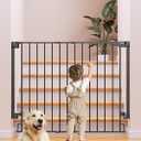 Cumbor 34" Extra Tall No Bottom Bar Baby Gate for Stairs, Hardware Mounted Dog Gate Indoor for Larger Pets, Expandable 29.2-43" Safety Gate for Doorways, Wide Walk Thru Door for Easy Access (Black)