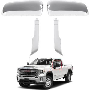 Chrome Tow Mirror Cap Compatible with Chevrolet Chevy Silverado/GMC Sierra 2500HD 3500HD 2020 2021 2022 2023 2024 2025, Top&Side Clip-on Mirror Cover Trim