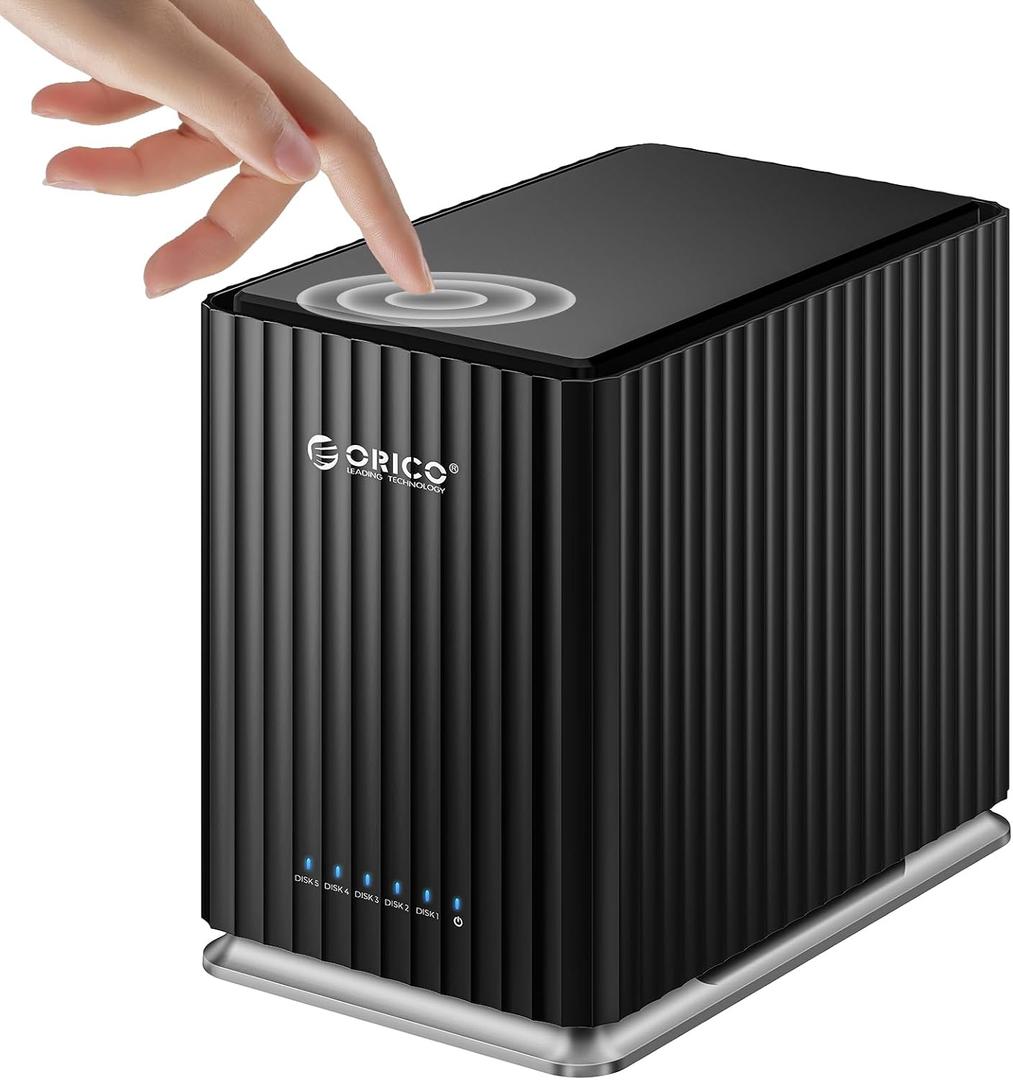 ORICO 5 Bay USB 3.1 Hard Drive Enclosure - Plug and Play DAS Enclosure with 12V/10A Power Adapter, Maximum 5*22TB Storage for Home Data Management - 9758C3