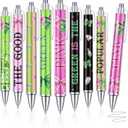 Kosiz 48 Pcs Pink Green Black Ballpoint Pens Princess and Witch Theme Pens Bulk Glitter Halloween Witch Party Favors for Girls Women Office School Birthday Party Supplies, 1.0 mm Black Ink