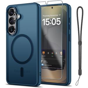 Janmitta Magnetic for Samsung Galaxy S26 Ultra/S25 Ultra Case,with Screen Protector+Wrist Strap,Compatible with MagSafe,Shockproof Slim Translucent Matte Phone Cover,Deep Blue