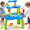 FRUSE Kids Water Table for Toddlers 3-5,3-Tier Splashing Sand Water Table Toys with Accessories,Activity Sensory Play Table for Summer Beach Backyard,Outdoor Toy for Kids Boys Girls Age 3 4 5 6 7 8