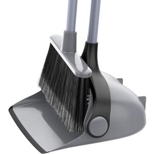 MR.SIGA Broom and Dustpan Set with Adjustable Long Handle, Upright Combo for Floor, Cleaning Lobby, Gray