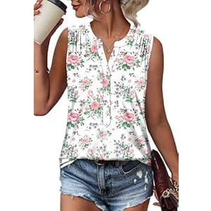 ONLYSHE Tank Top for Women Cami Tunic Casual Dressy Loose Flowy Summer Sleeveless Top Fresh Rose XL