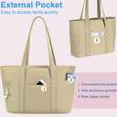 2 x CTWWFS Large Tote Bag for Women, Nylon Lightweight Tote Bag with Zipper, Work Tote with 15.6" Laptop Sleeve, Nurse Teacher Bag for Work & College (Brown)