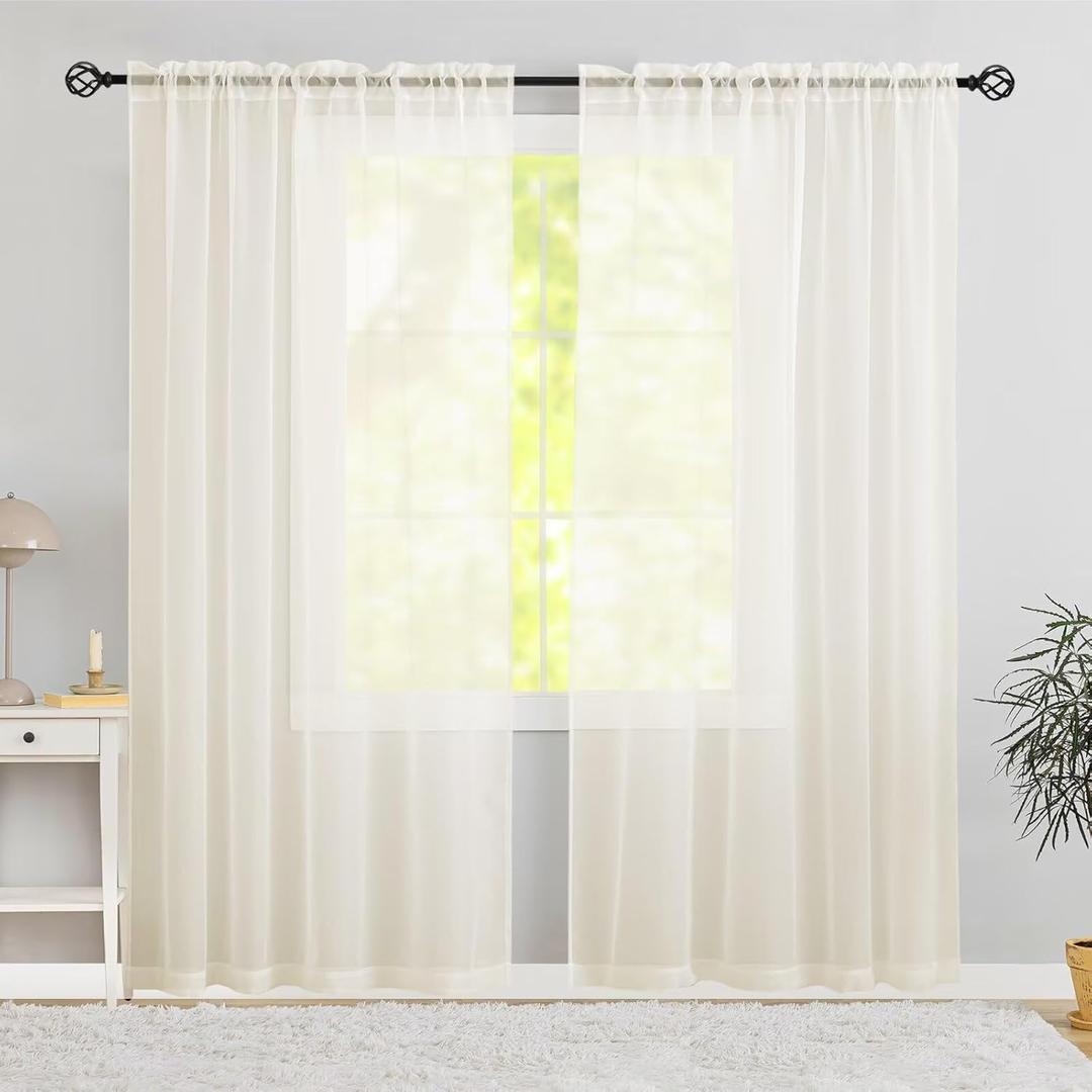 Semi Voile Sheer Curtains 96 Inches Long 2 Panels Rod Pocket Window Treatment for Living Room Bedroom Dining Room (Ivory 60" W x 96" L)