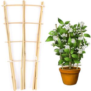 Bamboo Trellis, 24in Fan-Shaped Trellis for Potted Plants 3 Pack | Natural Small Plant Trellis for Climbing Plants Indoor Outdoor Support Like Monstera, Ivy, Hoya, Rose