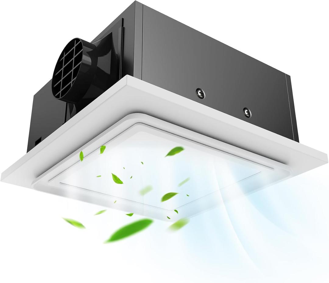 Upgrade 12" Ultra Quiet Bathroom Exhaust Fan with 6500K LED Light, 1.0 Sone 120 CFM, 10x10 Mount, 1500 LM Ceiling Ventilation Fan, Energy Efficient (12in Metal LED Light)