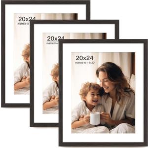 20x24 Picture Frame with Mat for 16x20 Set of 3, Black Wood Grain 20x24 Frame for Horizontal & Vertical Wall Mounting (3 Pack,Black)