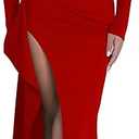 Women's One Shoulder Long Sleeve Sexy High Slit Wedding Guest Party Maxi Dress Size L