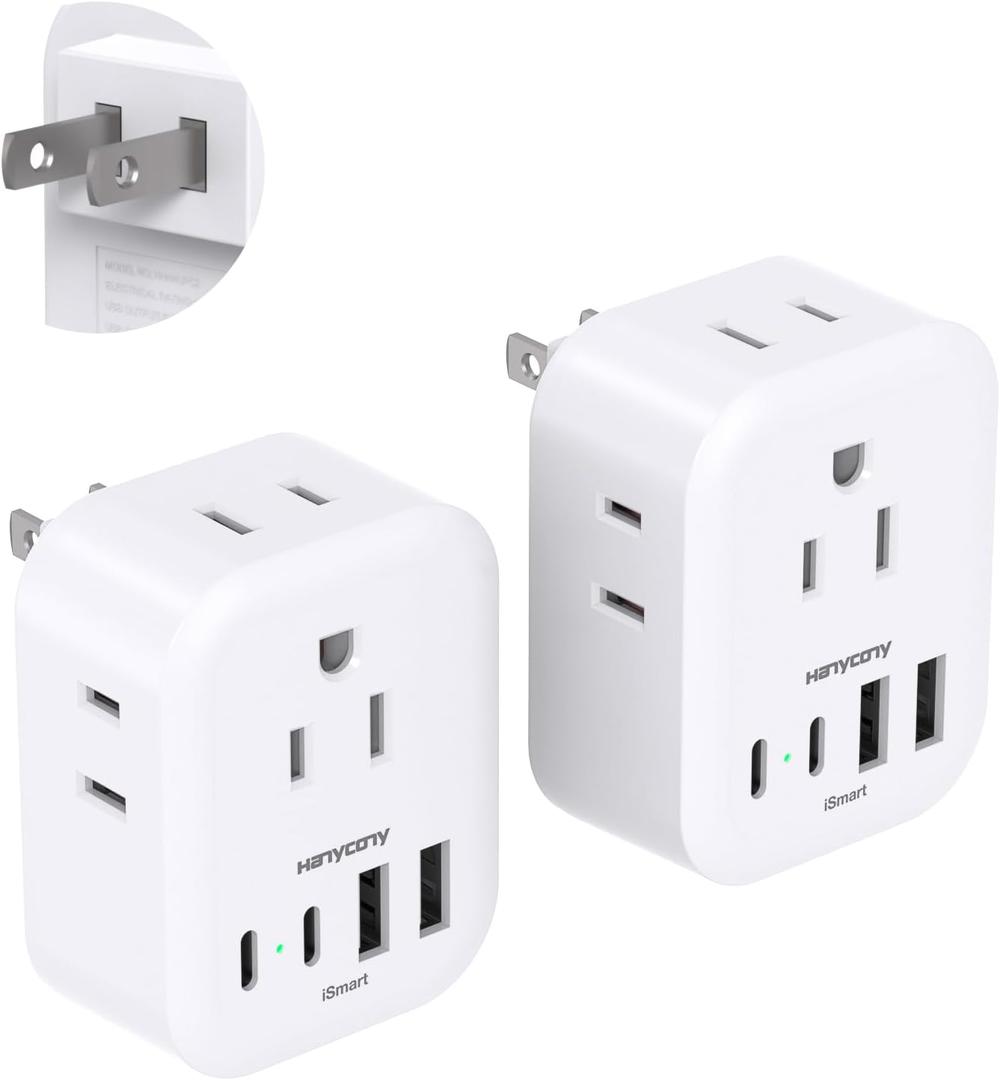 2 Pack US to Japan Travel Plug Adapter, HANYCONY Japan Power Adpter with 4 Outlets 4 USB Ports(2 USB C), Type A Plug Adapter for Amercian USA to Japanese China Canada Mexico Philippines Peru