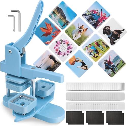 Square Photo Magnet Button Maker Kit - 2'' x 2'' Press Machine With 100 Set Making Supplies, DIY Fridge Badge, for Crafting, Home Use, Business