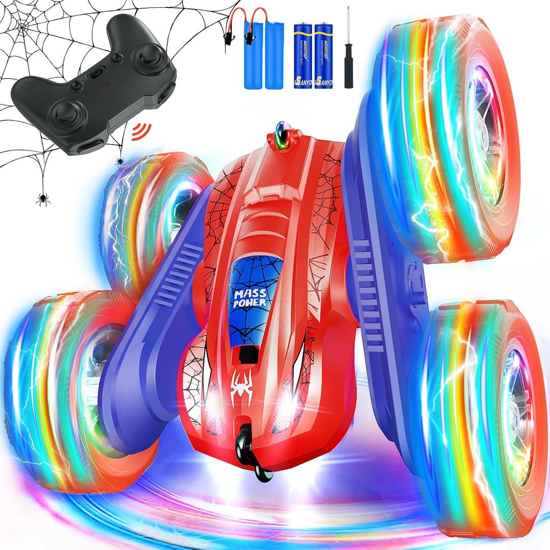 Spider Remote Control Car for Boys 4-7, Double-Sided Driving 360 Flips 4WD with Bright Lights for Kids, Fun Outdoor Toys Gifts for Kids Boys Birthday or Christmas Age 4 5 6 7 8 Year Old (Red)